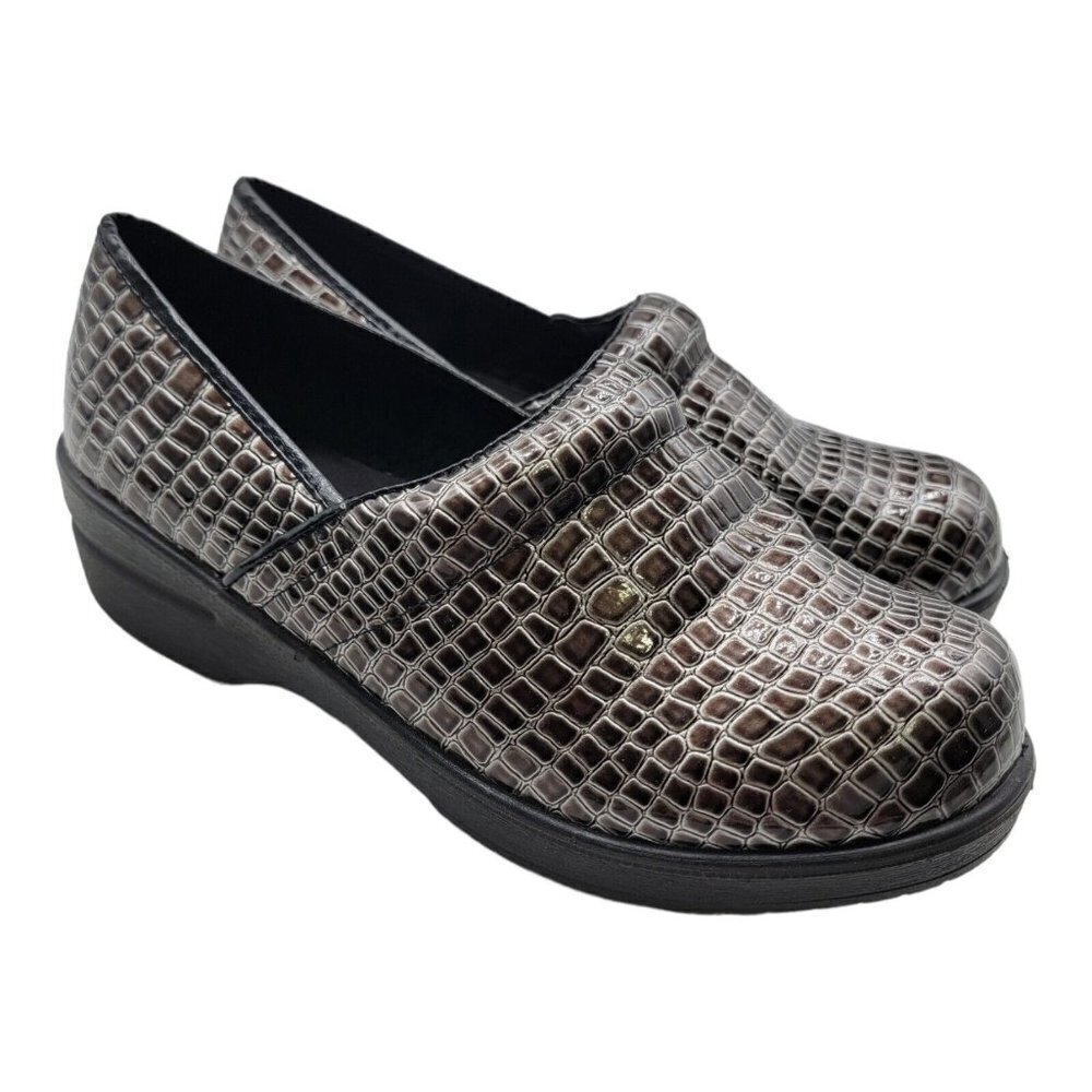Savvy Brandy Clogs Womens Sz 8.5 Gray Croc Comfort Casual Slip On Shoes